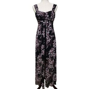 ​Connected Apparel Black Floral Maxi Dress Sheer Overlay Y2K Whimsigoth Size 4